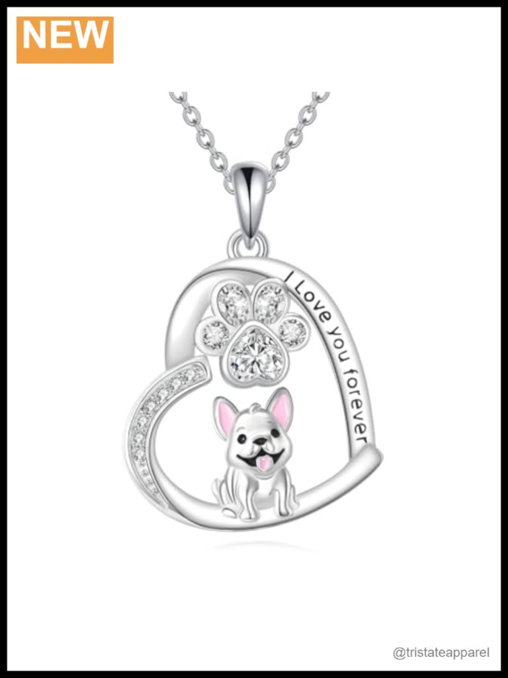 925 Sterling Silver Dog Paw Print Pendant Necklace French Bulldog Jewelry
